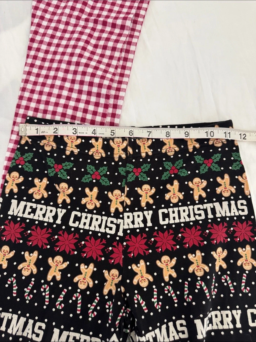 Kids Christmas Gingerbread & Red Gingham leggings